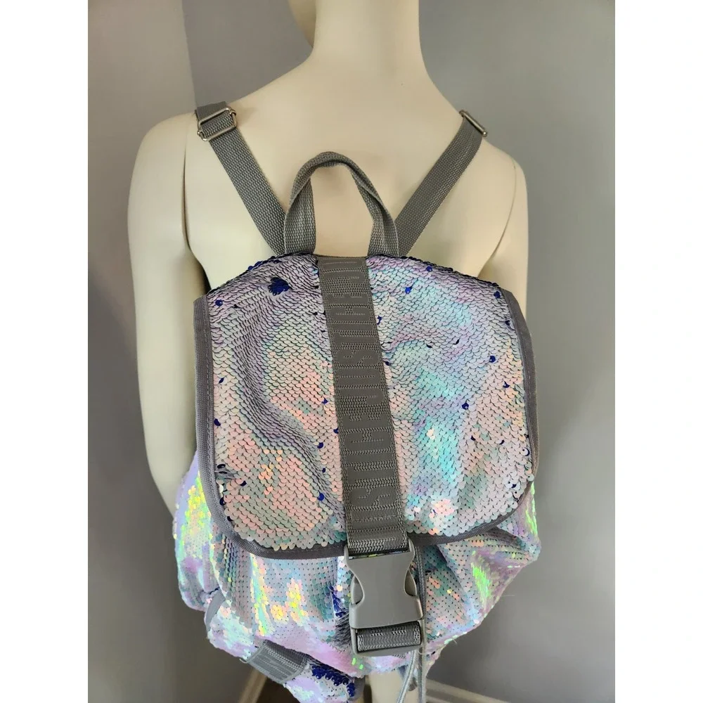 Justice Shimmer Sequin Unicorn Mermaid Iridescent School Backpack Travel Sensory
